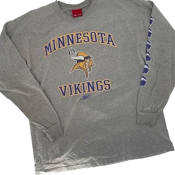 Reebok Mens Minnesota Vikings Fan Long Sleeve Crew Neck T-Shirt‎ Gray Large - Picture 1 of 5